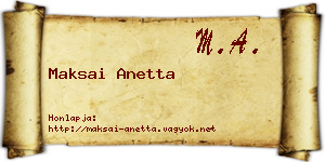 Maksai Anetta névjegykártya